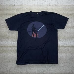 Vintage Y2K Star Wars Lightsaber Shirt Mens M Jet Black Cotton Short Sleeve